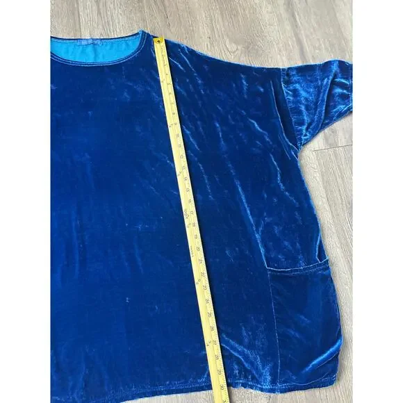 Cut Loose Blue Velvet Oversized Tunic Top Size One Rayon Silk Relaxed Fit - Picture 3 of 9